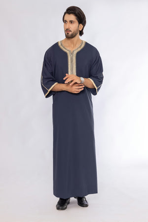 Navy Blue Morocan Embroidery Thobe