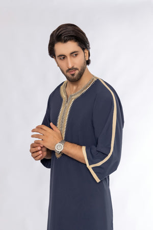 Navy Blue Morocan Embroidery Thobe