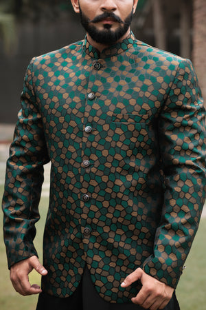 DARK GREEN PRINCE COAT JACKARD SELF