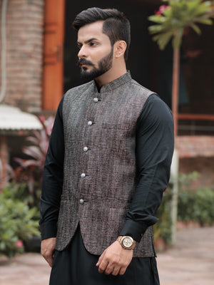 TEXTURED BLACK WAIST COAT