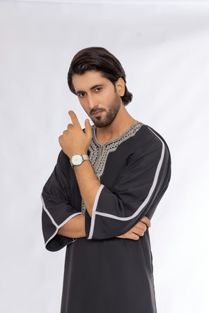 Black Morocan Embroidery Thobe