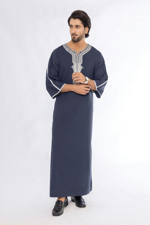 Navy Blue Morocan Embroidery Thobe