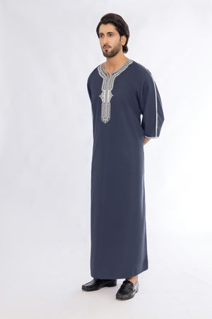 Navy Blue Morocan Embroidery Thobe