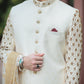 LIGHT GOLD SHERWANI JACKARD COLLAR SLEEVES H.WORK