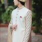 LIGHT GOLD SHERWANI JACKARD COLLAR SLEEVES H.WORK