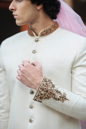 OFF WHITE SHERWANI WITH HANDWORK