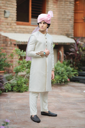 OFF WHITE SHERWANI WITH HANDWORK