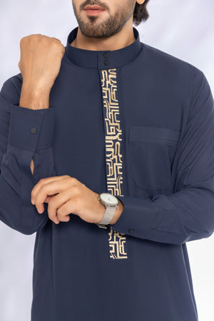Blue Saudi Embroidery Thobe
