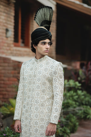 OFF WHITE SHERWANI FULL HEAVY SHERWANI EMB