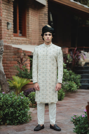 OFF WHITE SHERWANI FULL HEAVY SHERWANI EMB