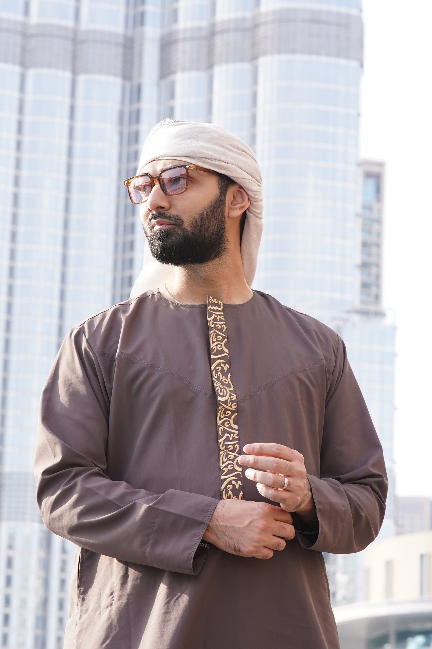 Brown Embroidered Emirati Thobe