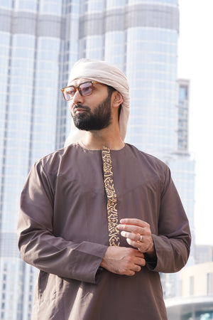 Brown Embroidered Emirati Thobe