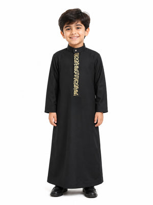 Black Saudi Emboidered Kids Thobe