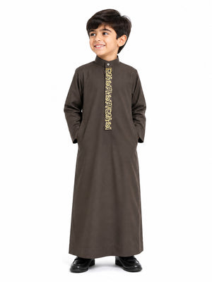 Brown Saudi Emboidered Kids Thobe