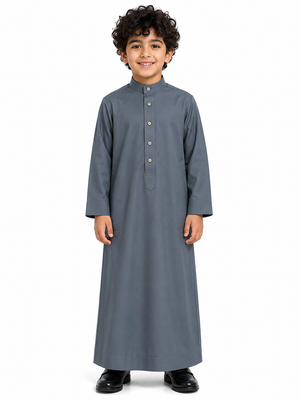 Grey Plain Saudi Kids Thobe
