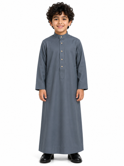 Grey Plain Saudi Kids Thobe