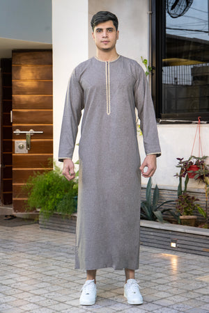 Light Grey Embroidered Emirati Thobe
