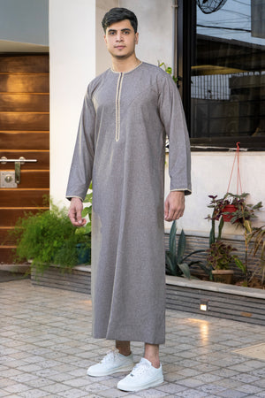 Light Grey Embroidered Emirati Thobe