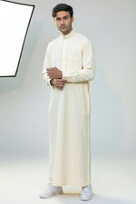 Plain off white Saudi thobe in Kuwaiti Kali cut for men — Al Ard by Bin Rizwan