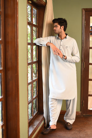 SILVER GREY-KAMEEZ SHALWAR