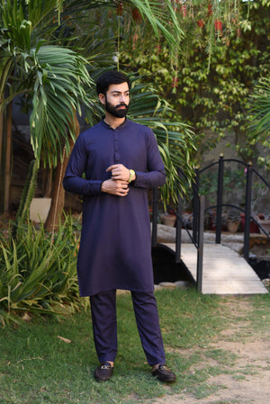 DRAK BLUE SELF-KAMEEZ SHALWAR
