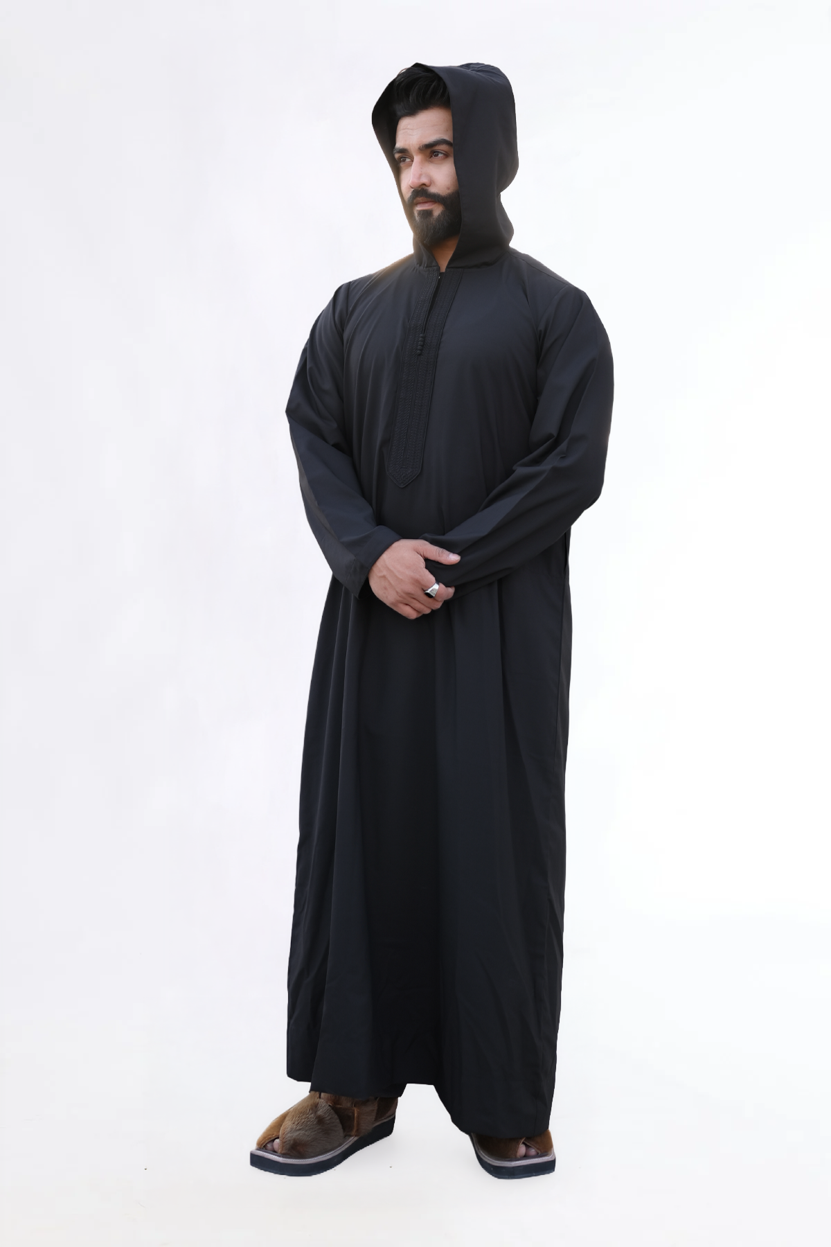 Embroidered Black Hoodie Thobe