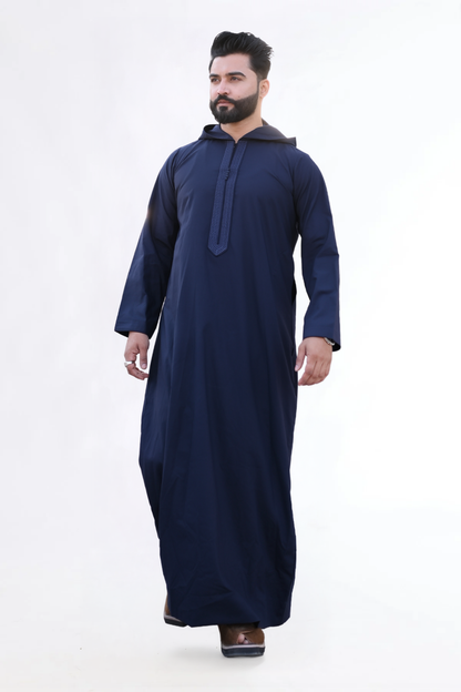 Embroidered Navy Blue Hoodie Thobe