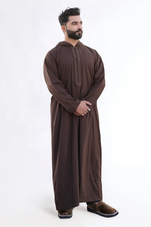 Embroidered Brown Hoodie Thobe