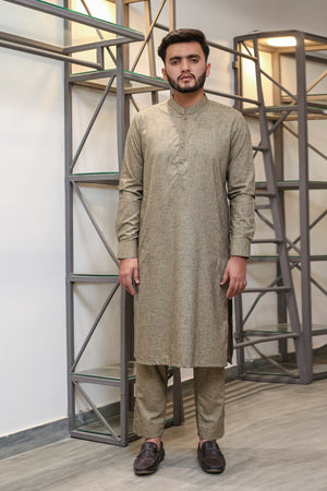 Lemon Yellow Textured Kameez Shalwar