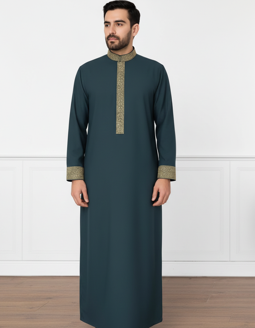Saudi Sea Green Embroidery Thobe