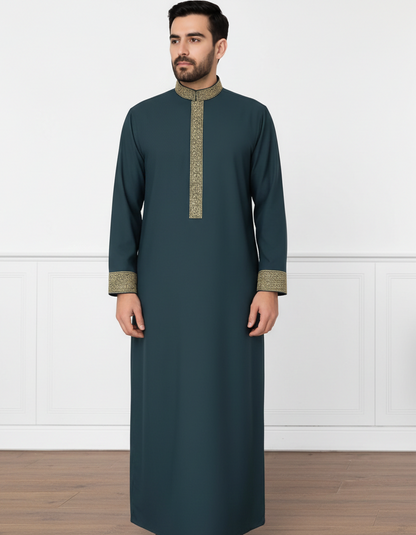 Saudi Sea Green Embroidery Thobe