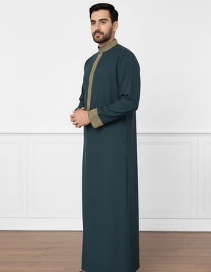 Saudi Sea Green Embroidery Thobe
