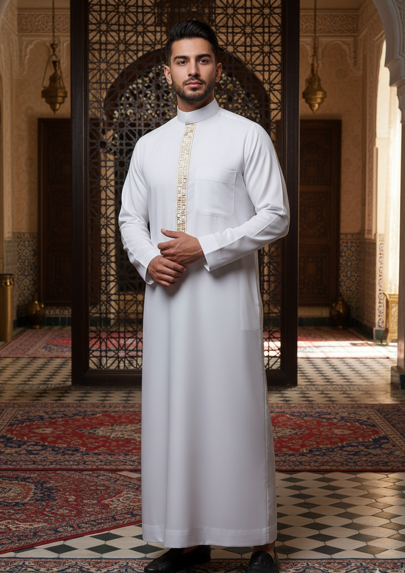 White Gold Embroidered Thobes