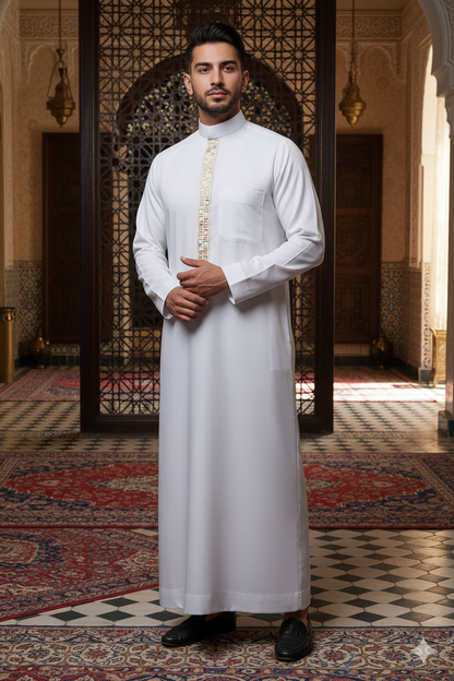 White Gold Embroidered Thobes
