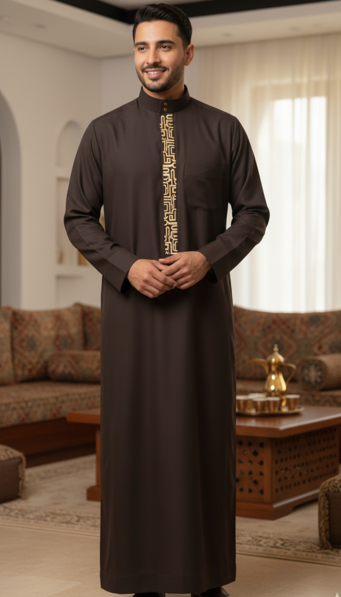 Brown Embroidered Designer Thobe
