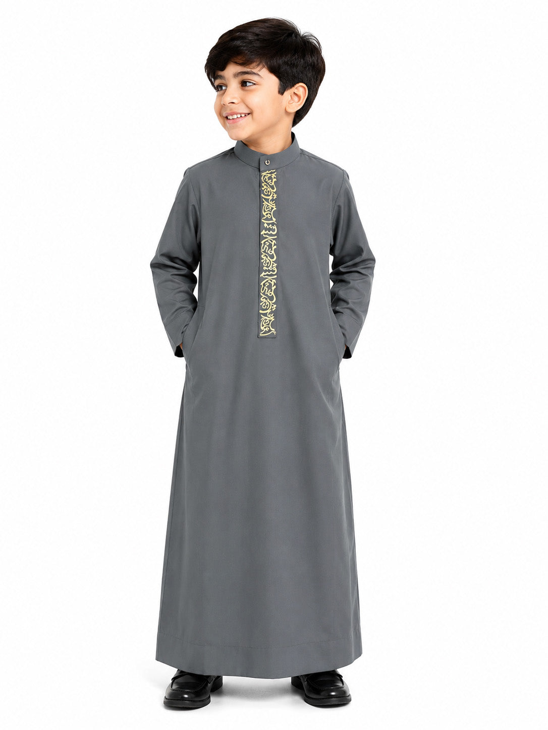 Grey Saudi Emboidered Kids Thobe