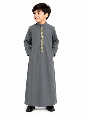 Grey Saudi Emboidered Kids Thobe