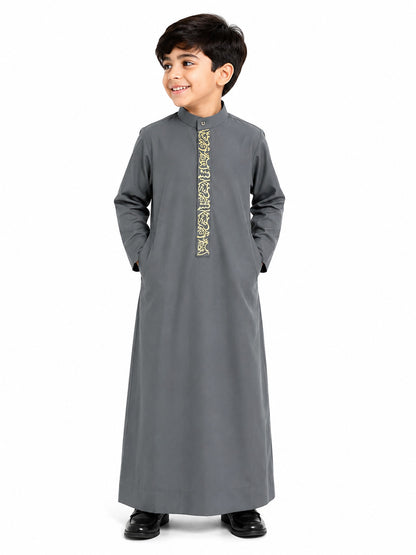Grey Saudi Emboidered Kids Thobe
