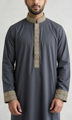 Heavy Embroidered Grey Thobe