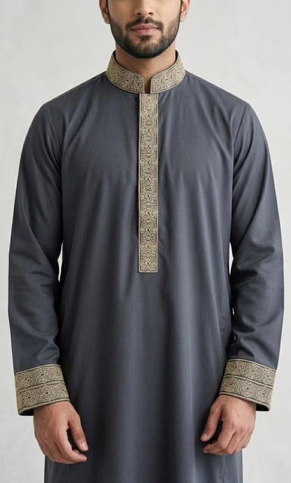 Heavy Embroidered Grey Thobe
