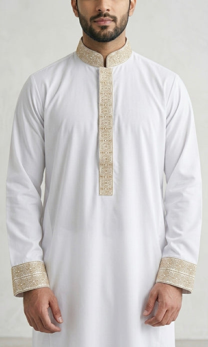 Heavy Embroidered White Thobe
