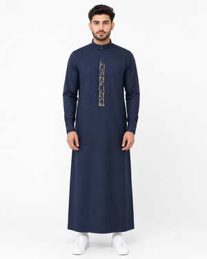 Navy Blue Embroidered Thobe