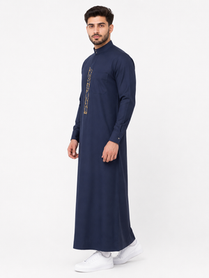 Navy Blue Embroidered Thobe