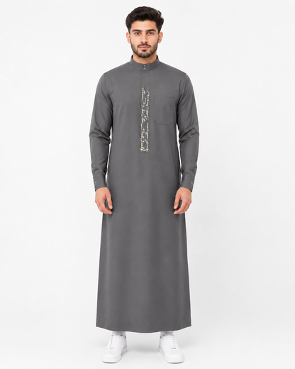Grey Embroidered Thobe