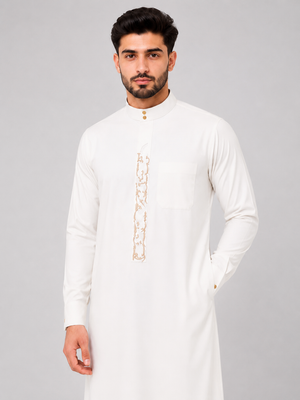 White Embroidered Thobe