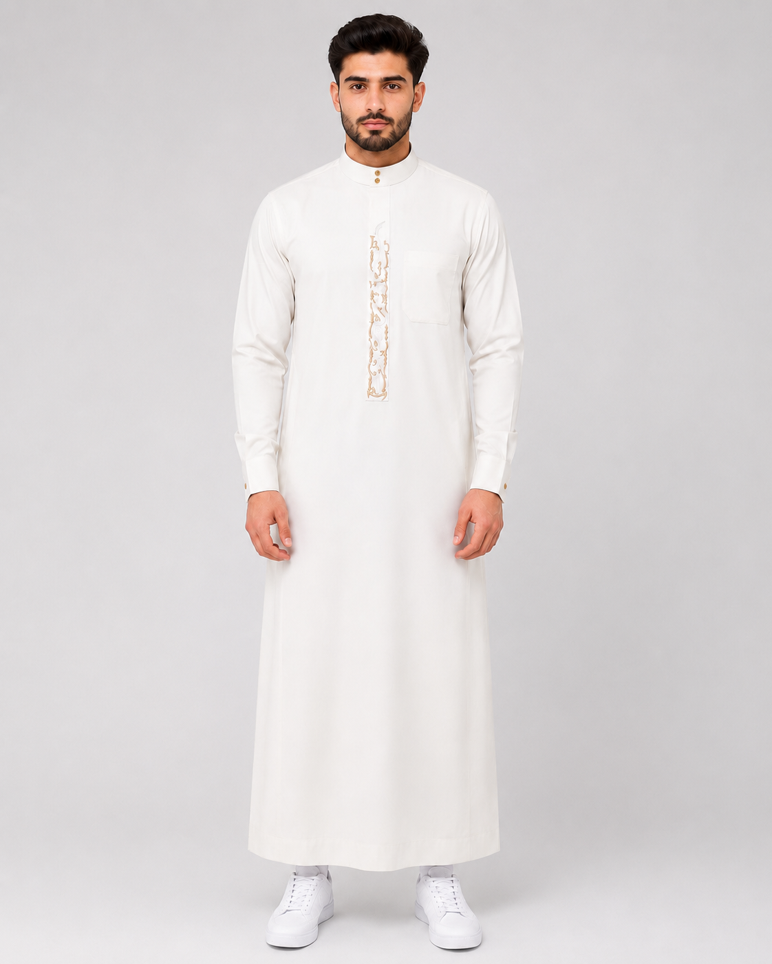 White Embroidered Thobe