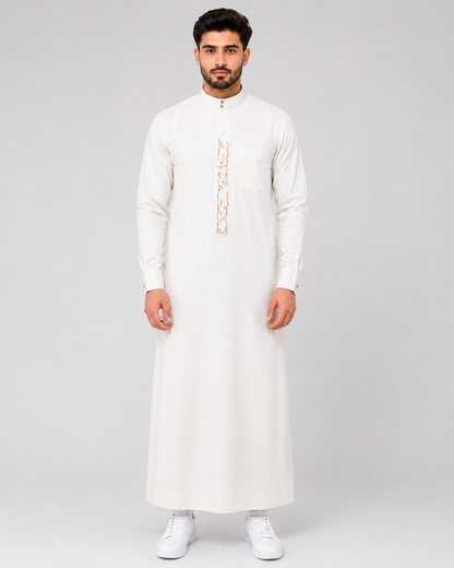 White Embroidered Thobe