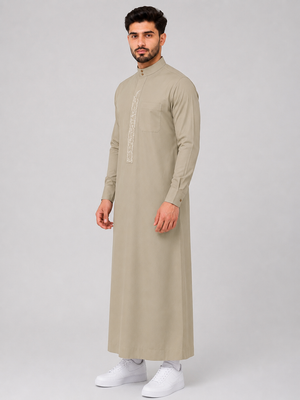 Beige Embroidered Thobe
