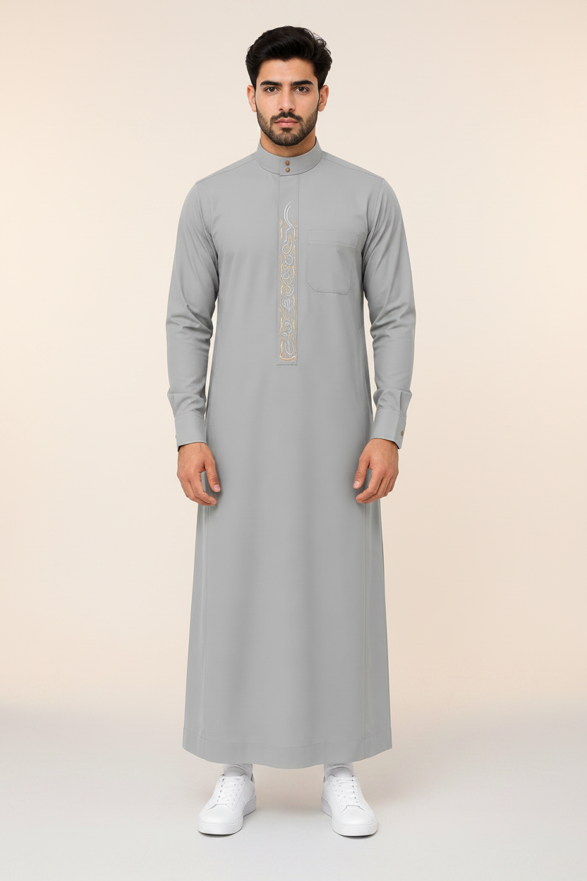 Silver Grey Embroidered Thobe