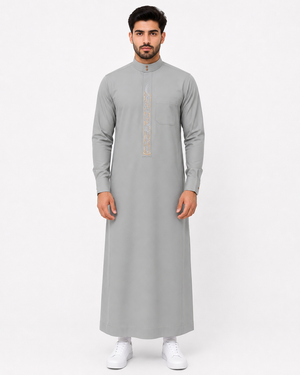Silver Grey Embroidered Thobe